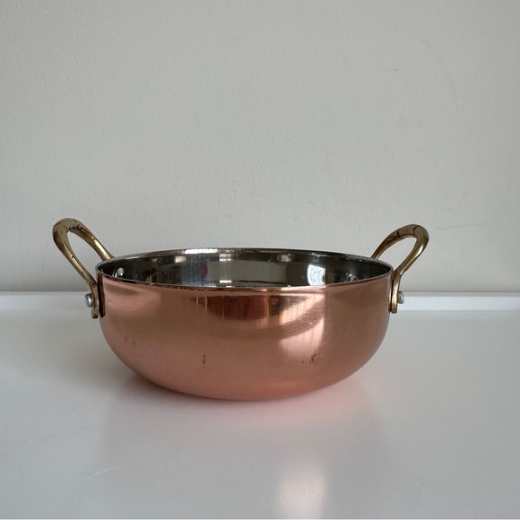 Copper Plated Stainless Steel Mini Serving Bowl Brass Handles Gibson Rembrandt - Picture 10 of 14